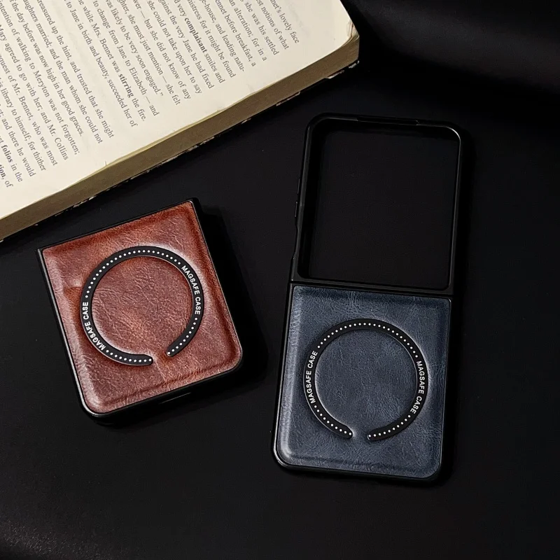 Retro Plain Vegan Leather Case with Magnetic Ring - Protective Back Cover