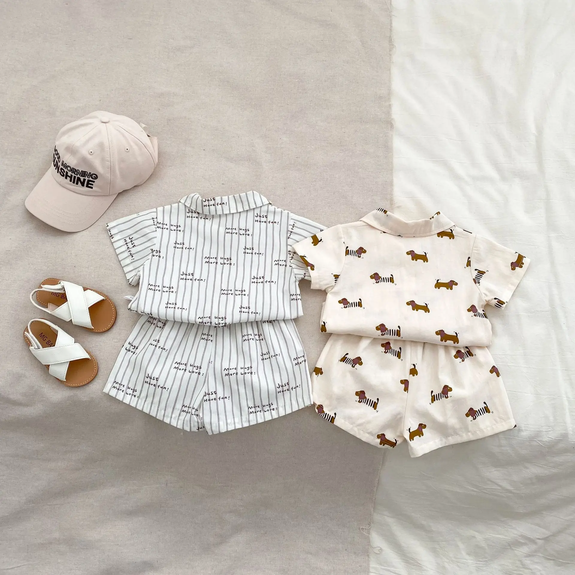 Description Picture 4 of item2025 Summer New Baby Short Sleeve Clothes Set Infant Boy Cute Cartoon Print Shirts + Shorts 2pcs Suit Toddler Girl Outfits