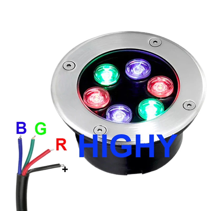 Description Picture 5 of item4-wire RGB LED Underground Light 9W18W IP68 Waterproof Floor Lamp Outdoor Ground Spot Landscape Garden Path Buried Yard DC12V24V
