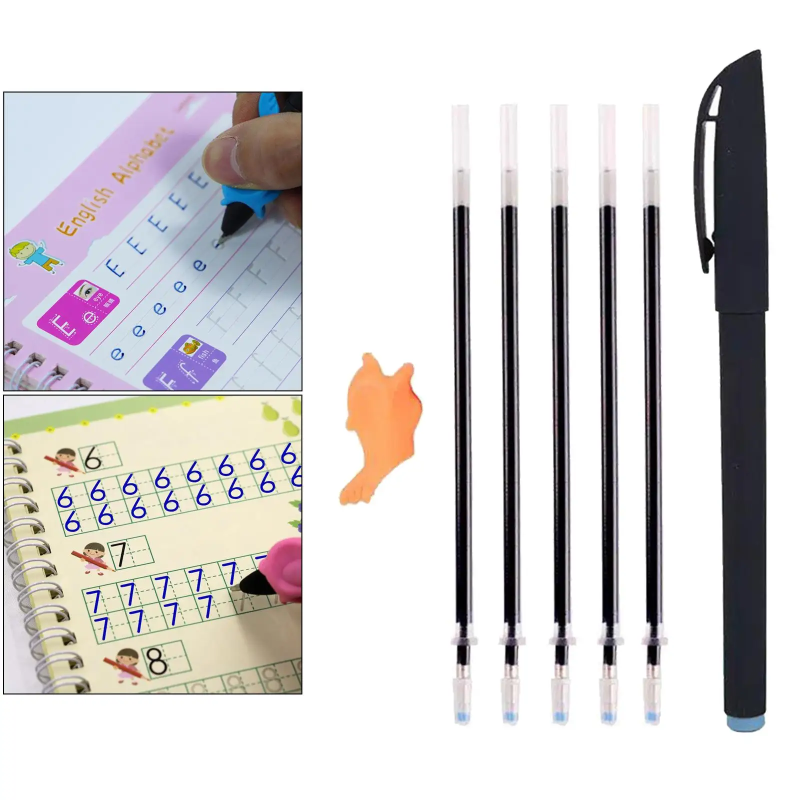 반복적으로 글쓰기 연습을 위한 필기책, 펜 리필 및 그립 포함, 어린이용 캘리그래피 세트