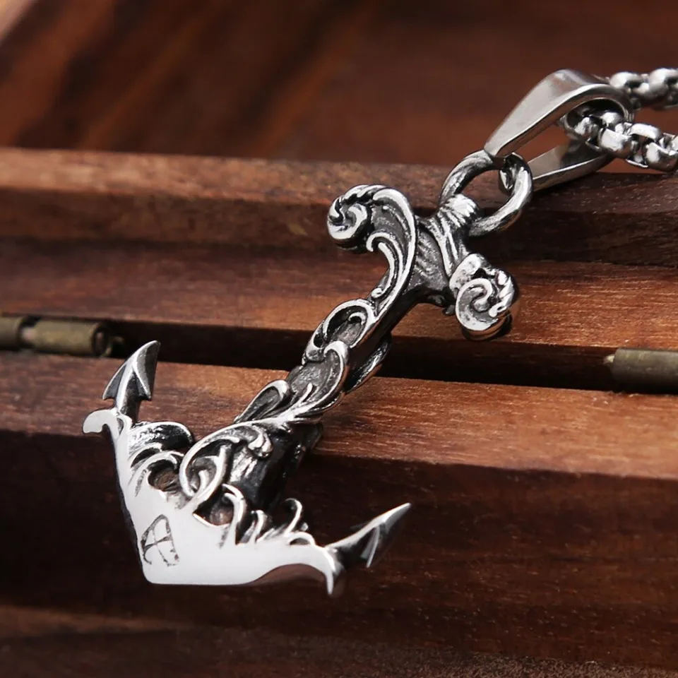 Mode Vintage Wikinger Anker Anhänger Halskette 316l Edelstahl nordischen Amulett Halsketten antiken männlichen Schmuck Geschenke Großhandel