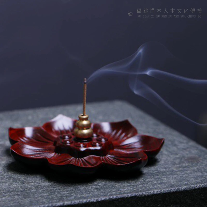 

Natural Pterocarpus Santalinus Incense Stick Red Sandalwood Carving Lotus Pure Copper Zen Incense Holder