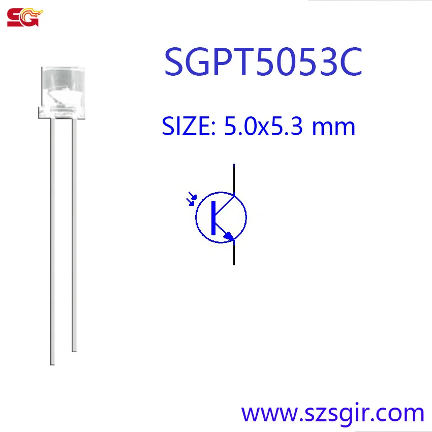 20 PCS 5mm Flat Lens NPN Phototransistor SGPT5053C Photosensor Photosensitive receiving transistor