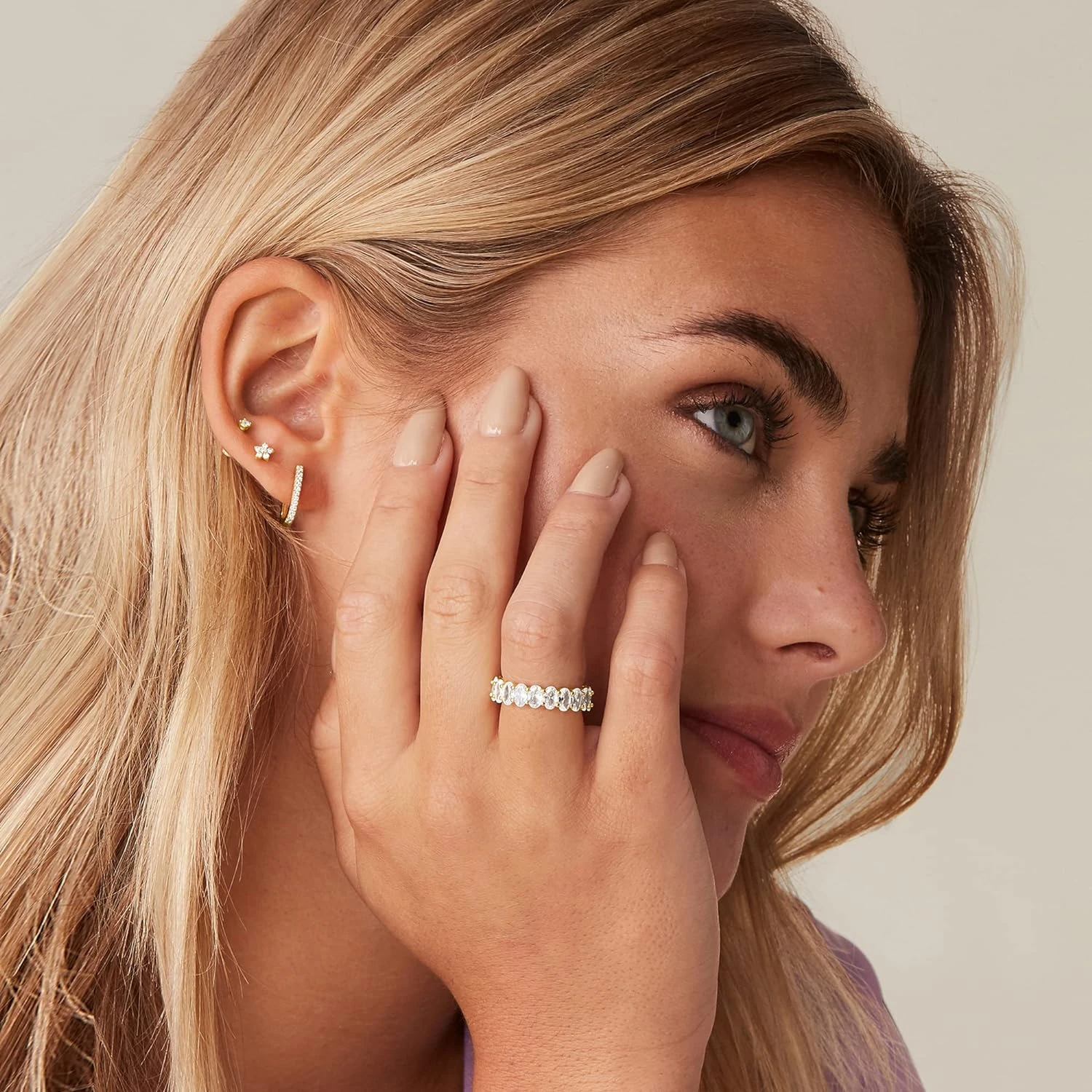 Stunning and Elegant PAVOI 14K Gold Plated Oval Cubic Zirconia Love Ring-Gorgeous Gold Finish Eternity Ring-Chic 5mm Stackab