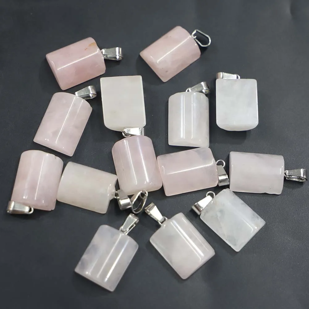 Natural Stone Rose Quartz Semi Cylindrical Necklaces Pendants Precious Crystal Charms Jewelry Making Accessories Wholesale 30Pcs