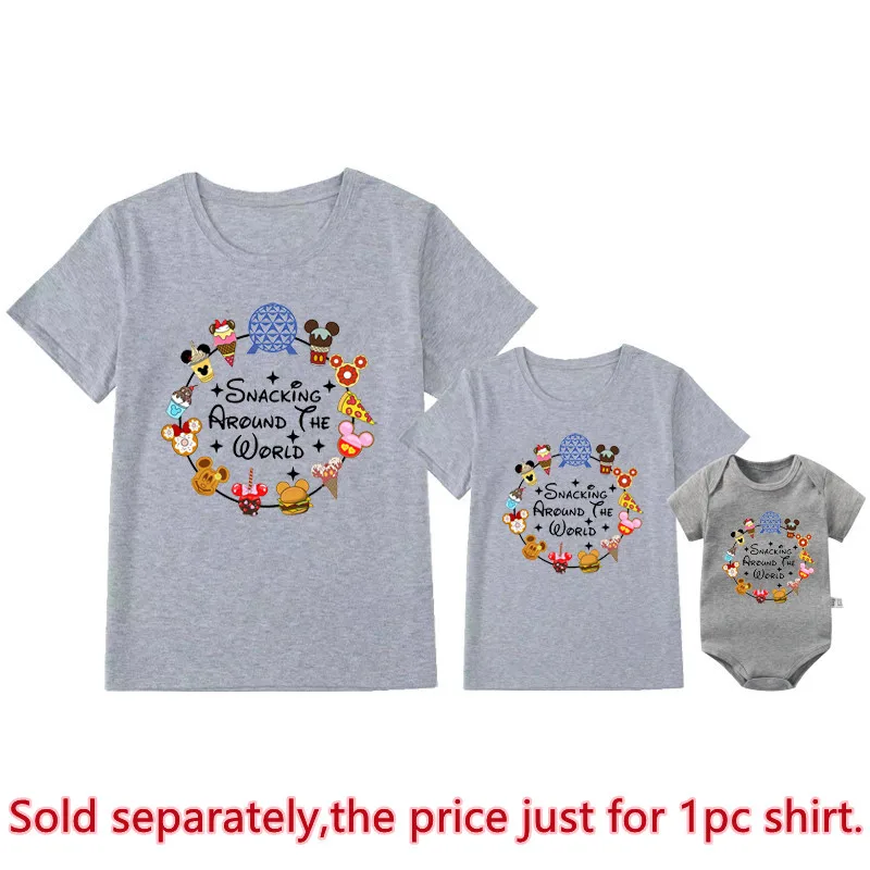 New Disney Snacking Around The World Funny Family Matching Shirts Cotton Dad Mom Kids Tees Baby Romper Family Look Trip Outfits 5