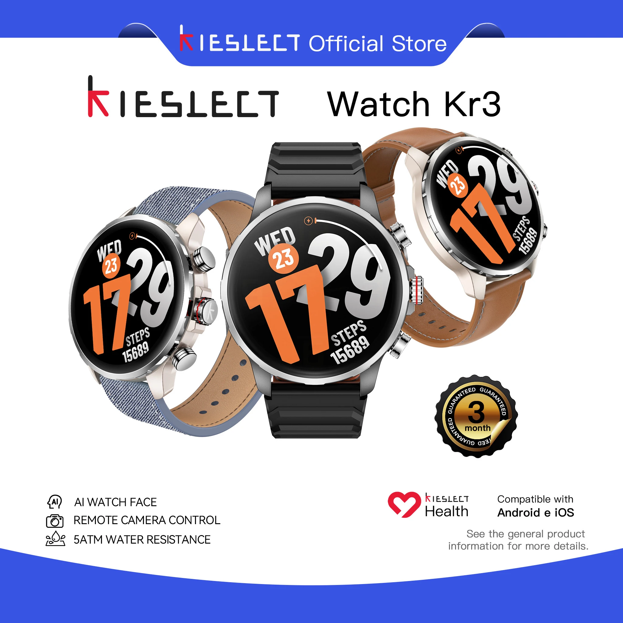 Kieslect Kr 3 Smartwatch, 1,5 Zoll HD AMOLED-Display, 5 ATM wasserdicht, Anrufe, Gesundheitsüberwachung, Fitness-Tracker für Android iOS - AliExpress 44