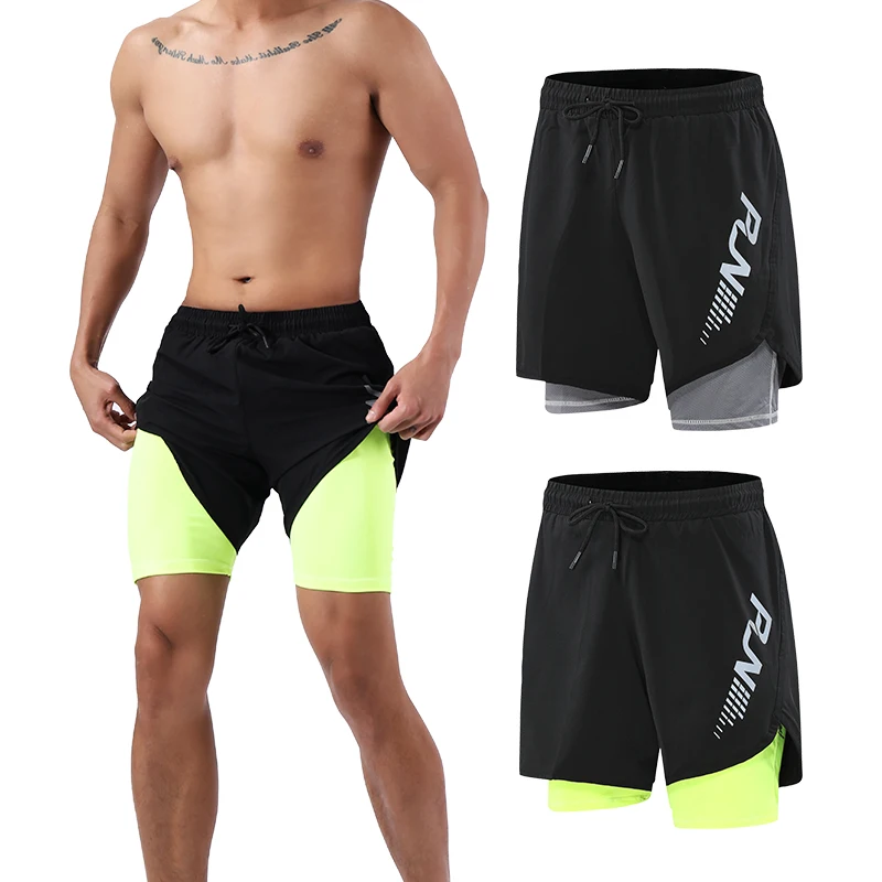 New Men's Running Shorts Mens 2 In 1 