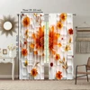 2Pcs Glam Style Curtain Panels Orange Red Floral Print With Hexagon Background Machine Washable Polyester Decorative Drapes_ai2 3