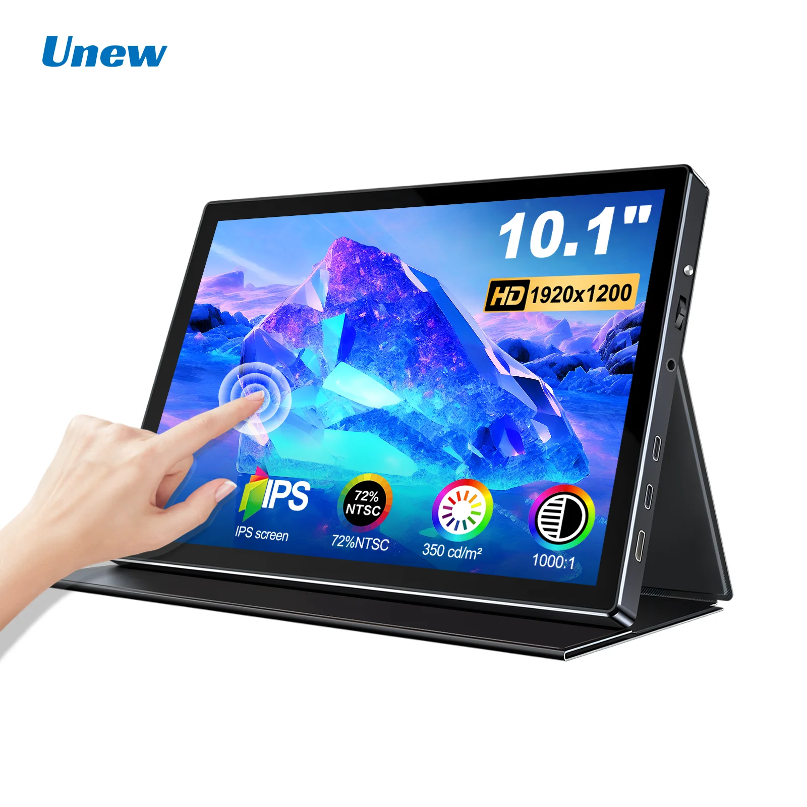 10,1 Zoll tragbare Monitorunterstützung Typc -c/HDMI, 1920 x 1200 Touchscreen-IPS-Monitor, Ledertasche VESA 75 x 75 mm, für Mobiltelefon