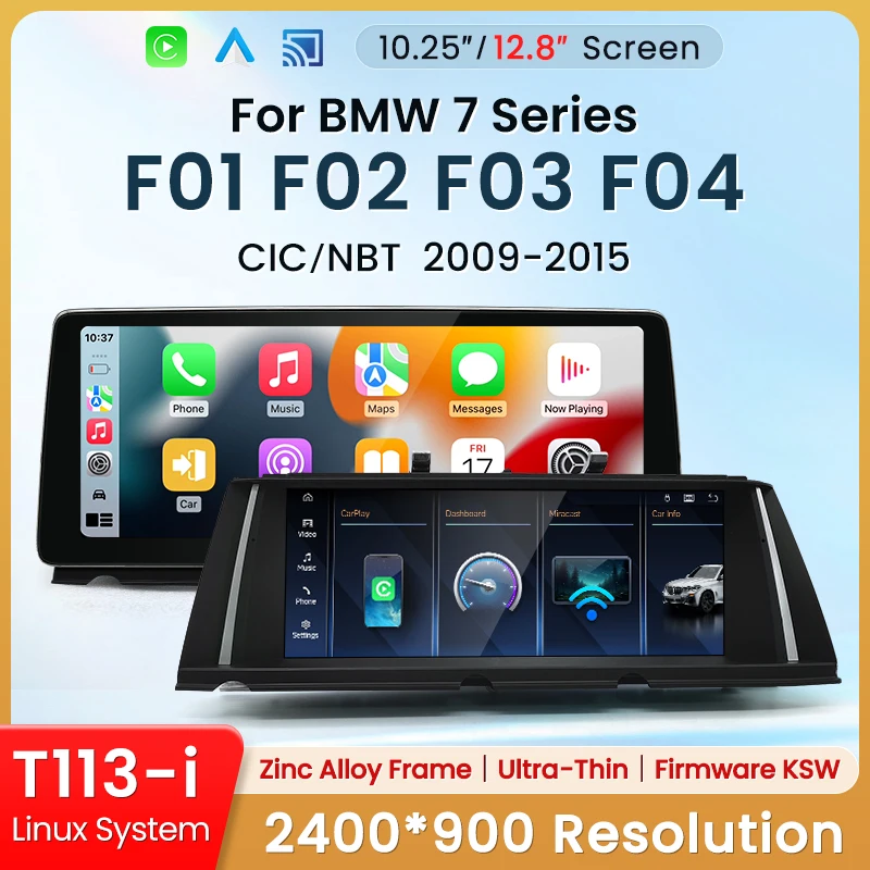 شاشة HFmidia 2026 الجديدة بنظام لينكس مقاس 10.25 و12.8 بوصة رفيعة لسيارات BMW 7Series F01 F02 F03 F04 مع دعم CarPlay اللاسلكي ومشغ...
