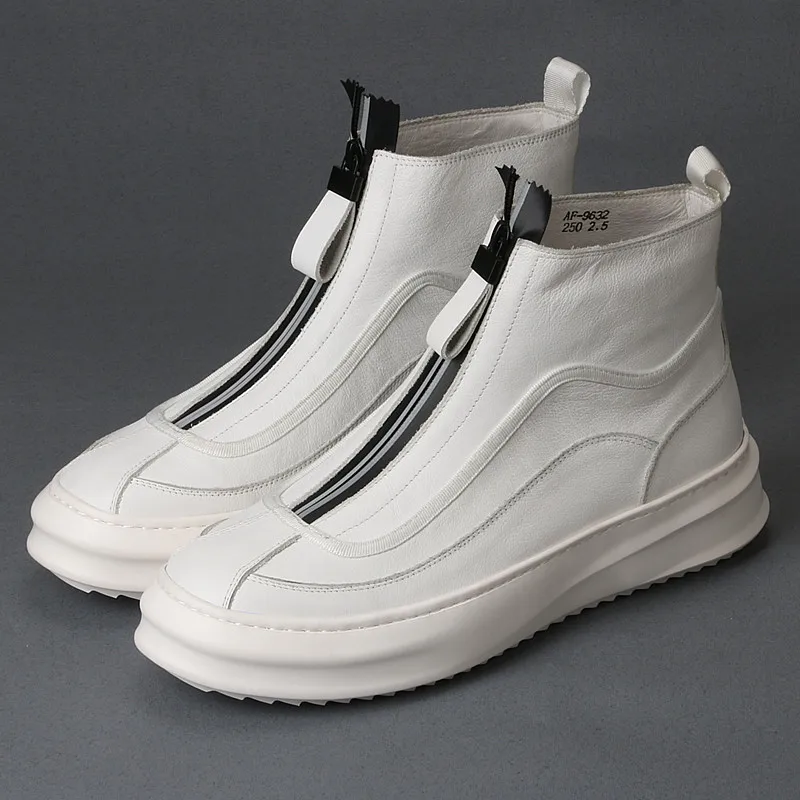 

High top shoes men's trend leather casual personality niche board shoes everything comfortable motorcycle short boots