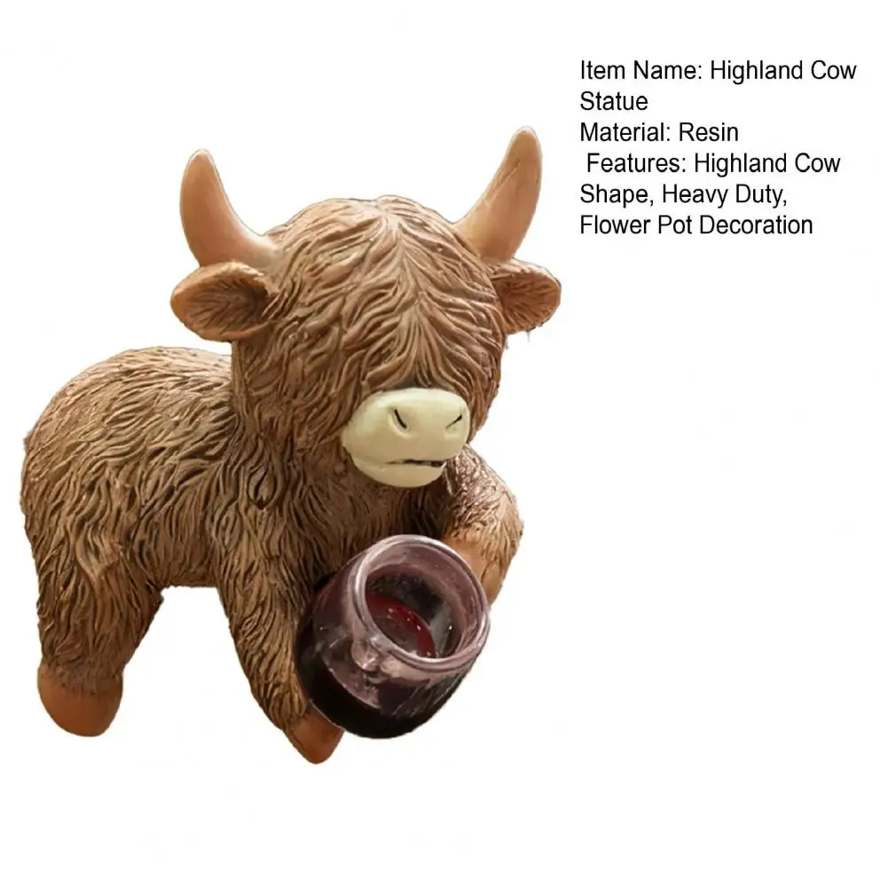 9cm Drinking Highland Cow Figurine Holding Wine Beer Cup Highland Cattle Statue Animal Sculpture Flower Pot Hugger Ornament
