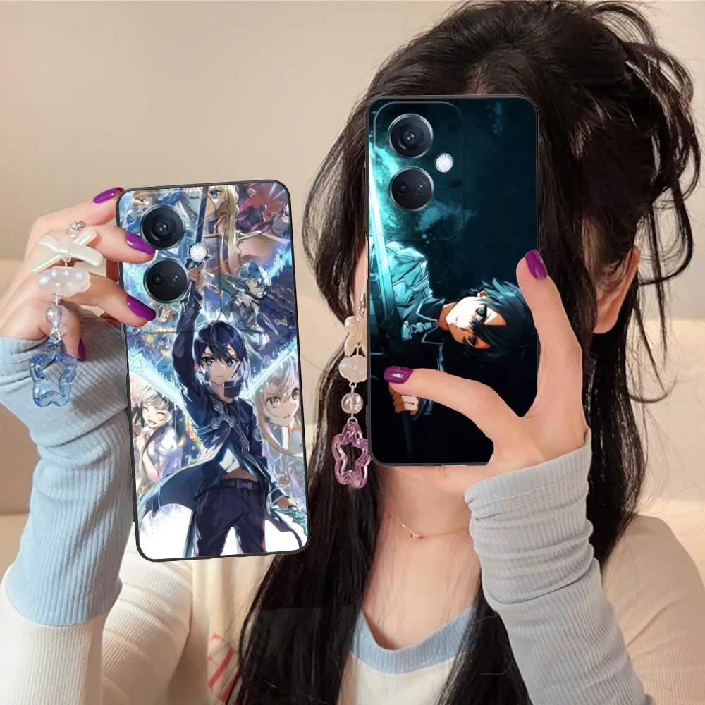 Sao Kirito Mobile Cell Phone Case For Oppo Find X5 X3 X2 A93 Reno 8 7 Pro A74 A72 A53 Black Soft Phone Cover Funda