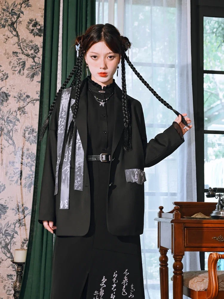 Fashion Retro Patchwork Chinese Style Traditional Jacket  Autumn Winter Long Sleeve Suit Collar Single Breasted Women's Suit