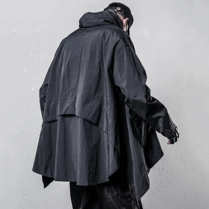 Irregular Design Techwear Punk Style Trench Coat Man Clothing Tactical Function Lightweight Quick-dry Sun-protective Clothing