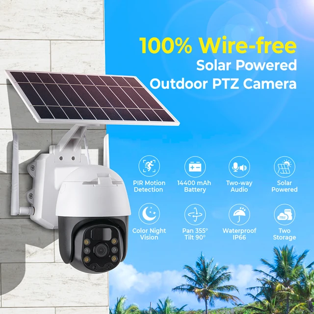 Caméra de Surveillance extérieure PTZ IP Wifi hd 1080P (Tuya), dispositif  de sécurité domestique intelligent, avec panneau solaire et Vision nocturne,  alimenté par batterie - AliExpress