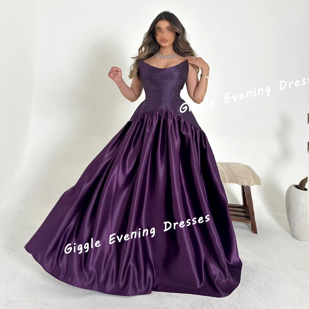 

Giggle Satin A-Line Strapless Pleating Pretty Prom Gown Saudi Arab Elegance Floor-Length Evening Party Dresses for Women 2024