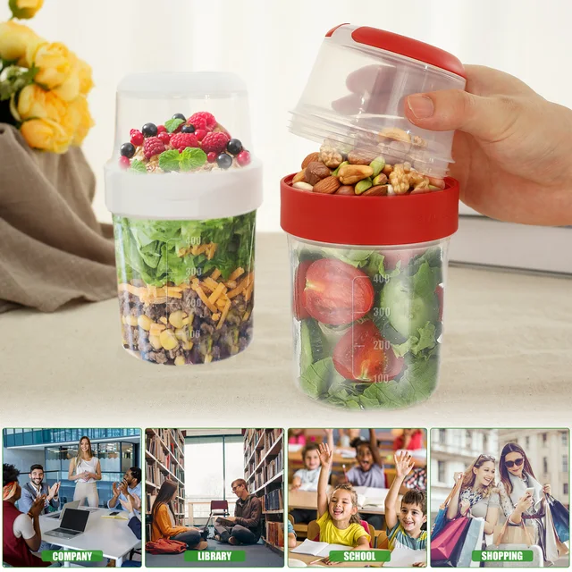 Tasses à flocons d'avoine pour petit déjeuner, 2 pièces, céréales, noix, yaourt, salade, pot, tasse à Sauce, couvercle, Bento Tuppers, bol alimentaire, boîte à déjeuner, Gadget de cuisine 6