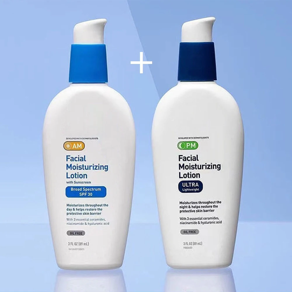 

2PCS AM Facial Moisturizing Lotion With Sunscreen SPF 30 Oil-Free Day Cream + PM Facial Moisturizing Lotion Night Cream