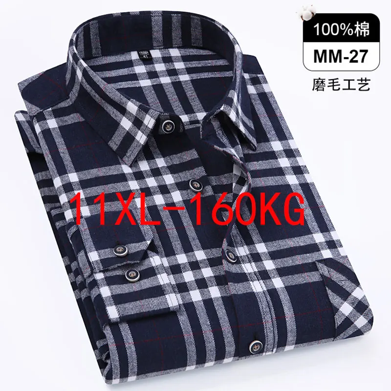 

Men's shirt long sleeve 10XL 11XLspring summer extra size 160kg100% cotton wool plaid non-ironing anti-wrinkle business casual