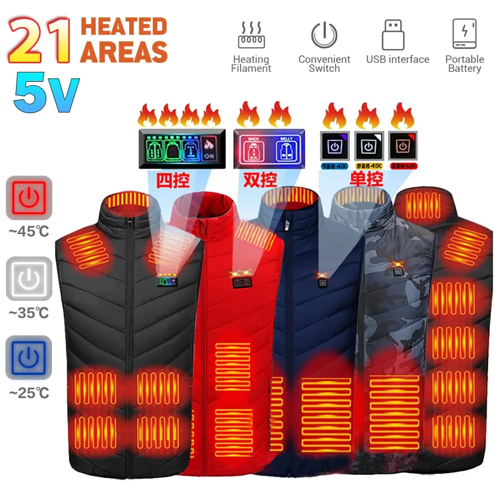 

Men USB Infrared 21 Heating Areas Vest Jacket Men Winter Electric Heated Vest Waistcoat Thermal Clothes for Hiking Oversized 6XL