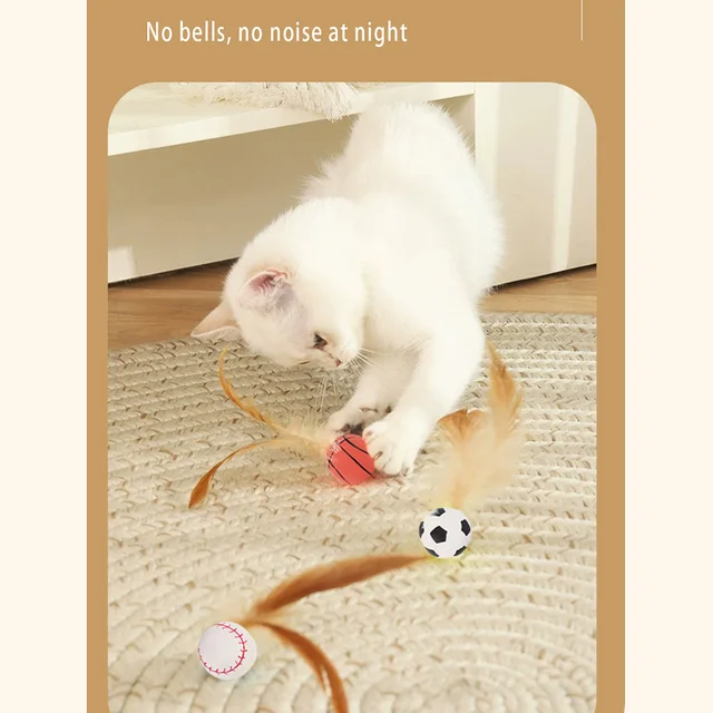 1/3Pcs New Cat Interactive Ball Toys Bouncy Balls with Feathers Indoor Cat Game Toy Feather Cat Training Catcher Pet Toy 5