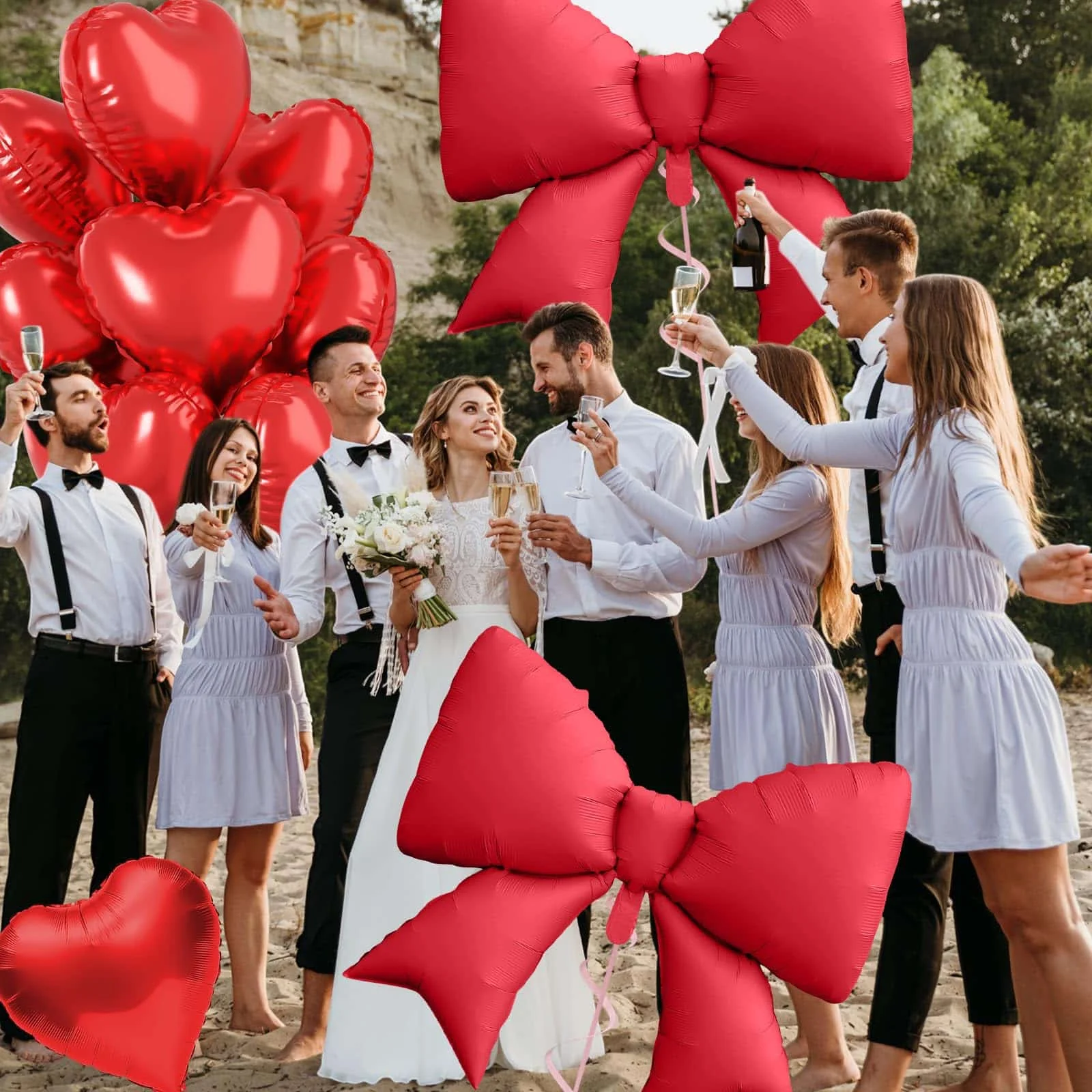 27x27 Inch Large Bow Balloons, Bow Themed Party Decorations Bow Shaped Balloons Elegant Coquette Balloons Birthday Wedding Engagement Party Decoration