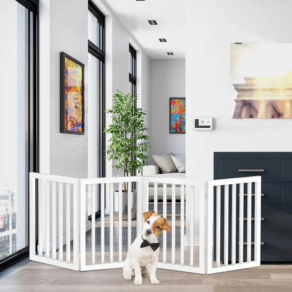 

Indoor dog fence -4-panel folding dog door for stairs or doorways -73x24 inch cat and dog freestanding pet fence
