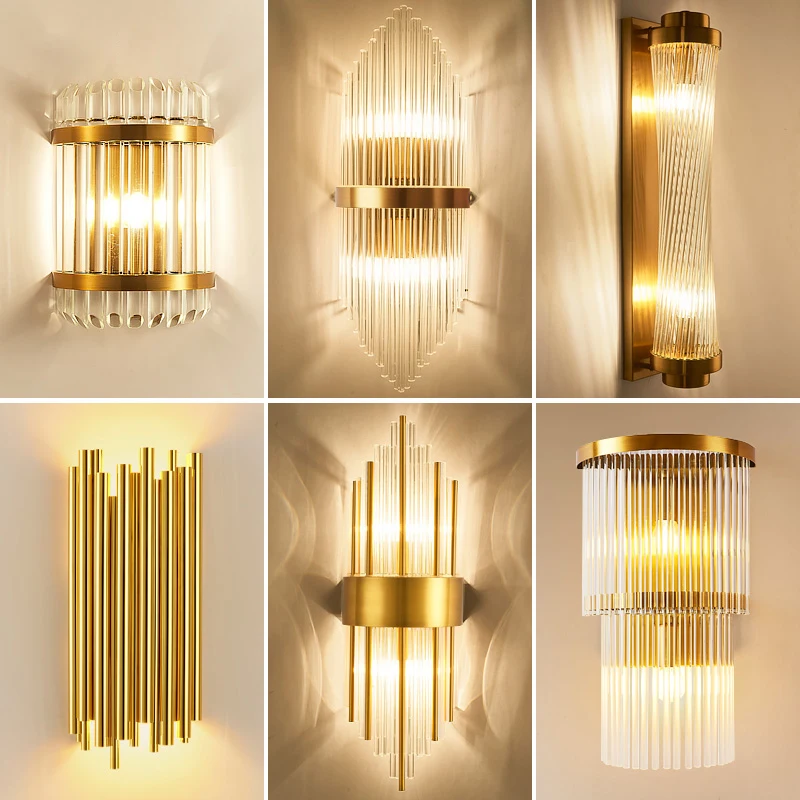 

Crystal Wall Lamp Light Luxury Post Modern Simple Living Room Background Wall Bedroom Bedside Corridor Led Wall Sconce Lamp E14