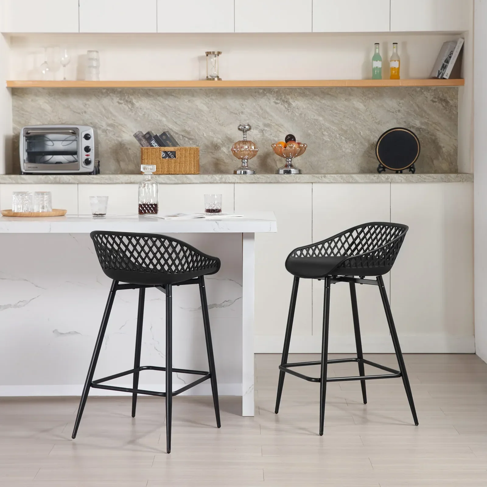 WOLTU 2 TEILE/SATZ Barhocker Thekenhocker Hoher Bistrostuhl mit durchbrochener hohler Rückenlehne Fußstütze Outdoor Garten Küchenstuhl – Detail 13