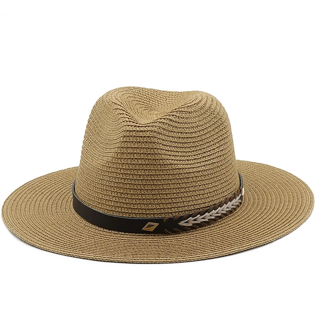 54-58-60cm Womens Summer Panama Hats Wide Brim Straw Sun Hat Beach