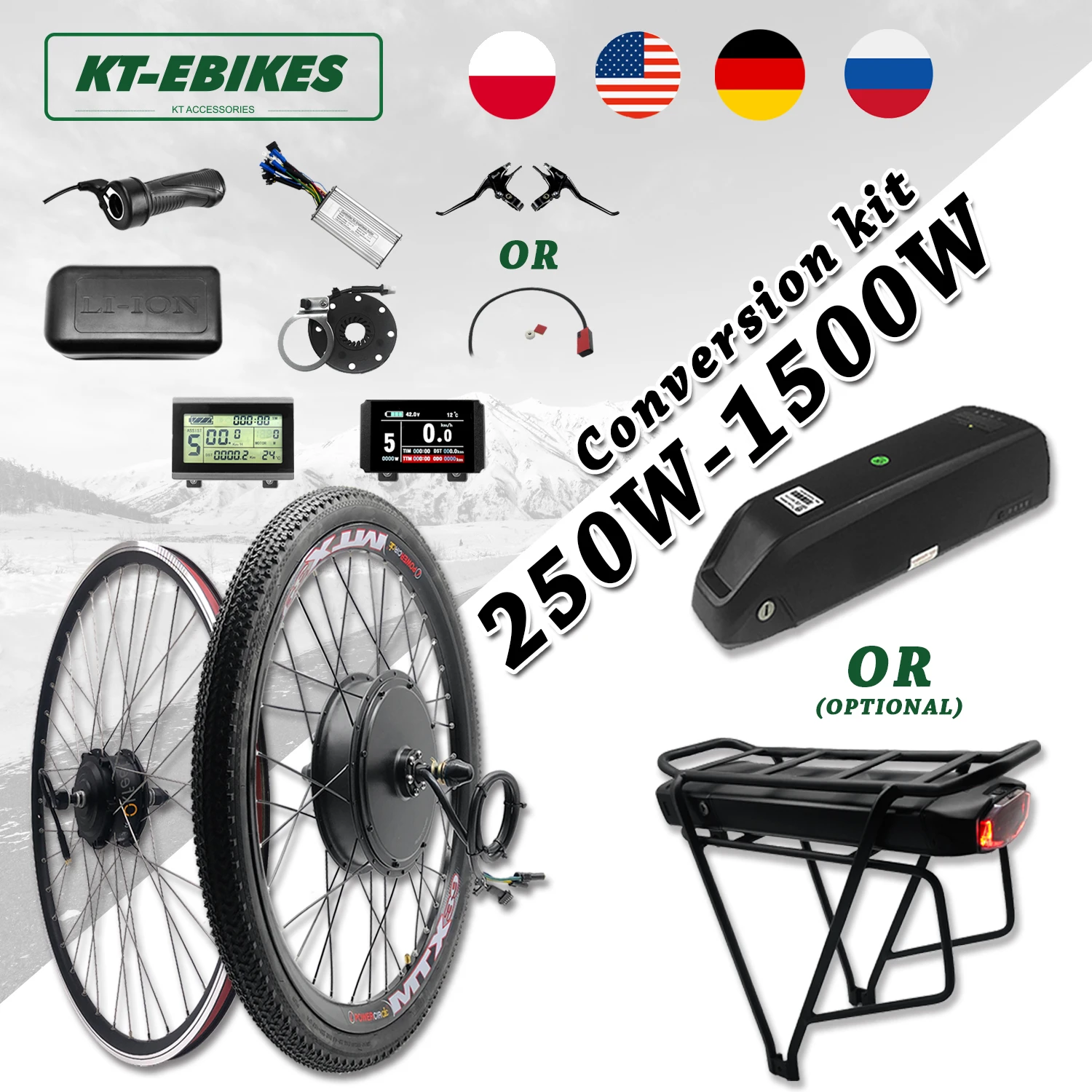 Kit eBike 36V 500W 48V 750W 1000W 1500W delantero trasero e bicicleta de Motor de bicicleta eléctrica Kit de conversión de bicicleta con batería kit bici electrica kit