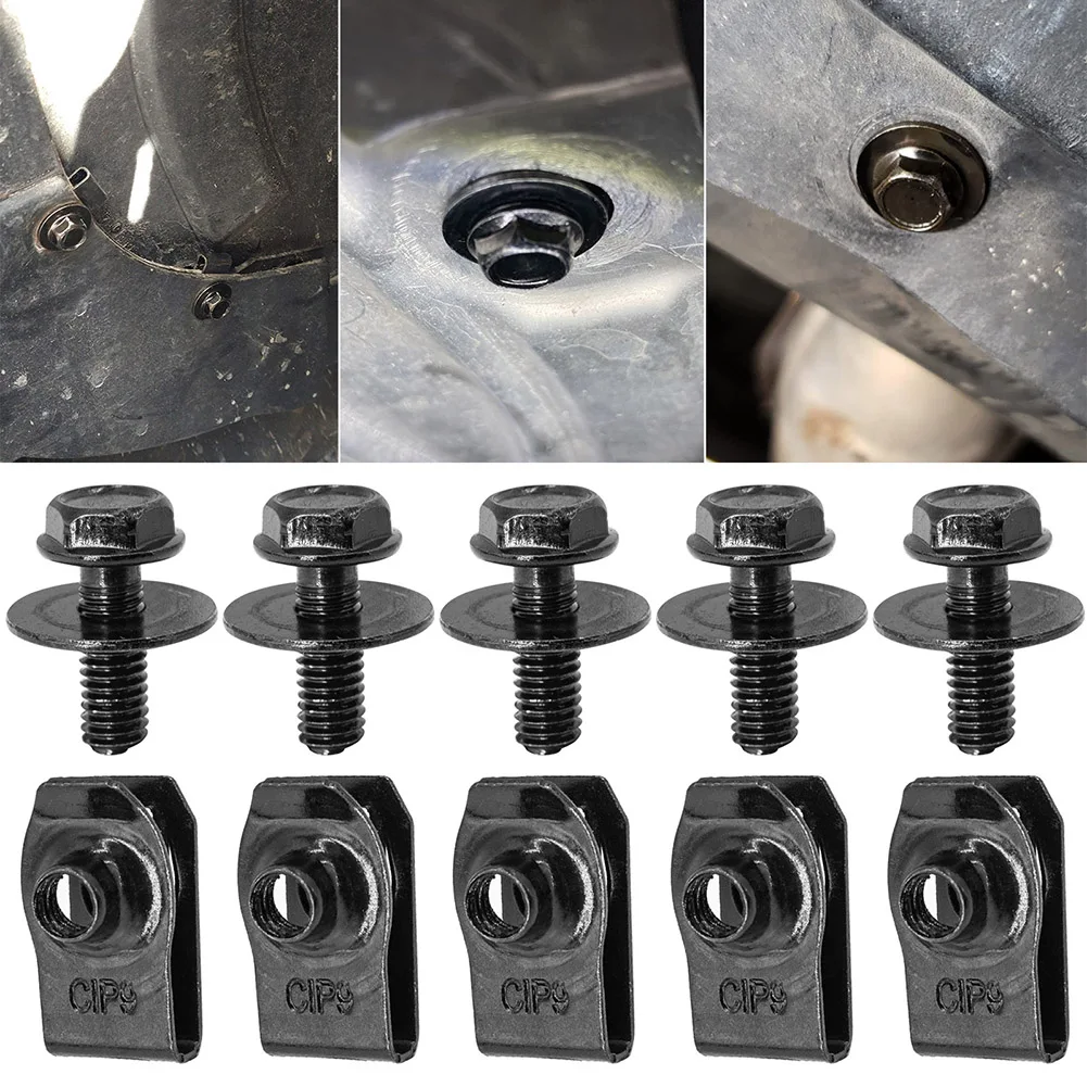 

5pcs/10pcs Car Body Bolts And U-nut Clips M6 Screws Blackl Plastic & Metal Auto Fastener & Clip For Toyota For Ford For Infiniti