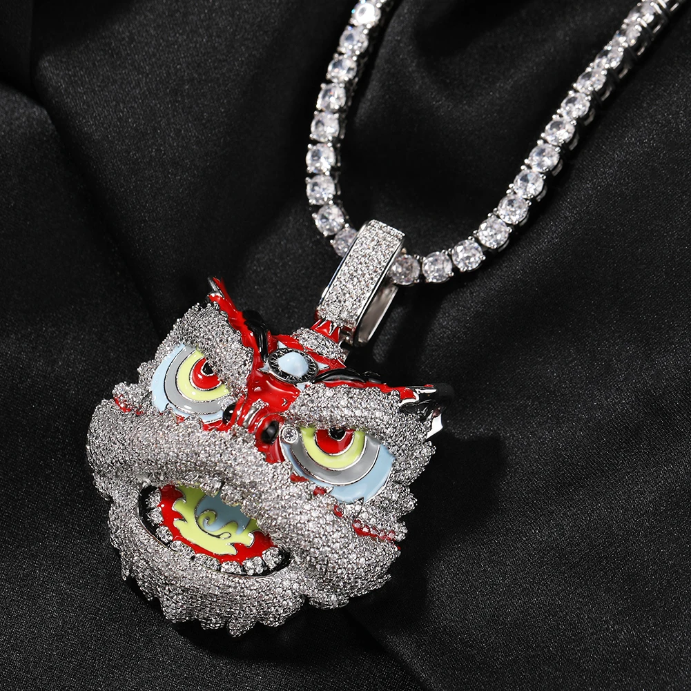 THE BLING KING Big Red Lion Dance Necklace For Men Colorful