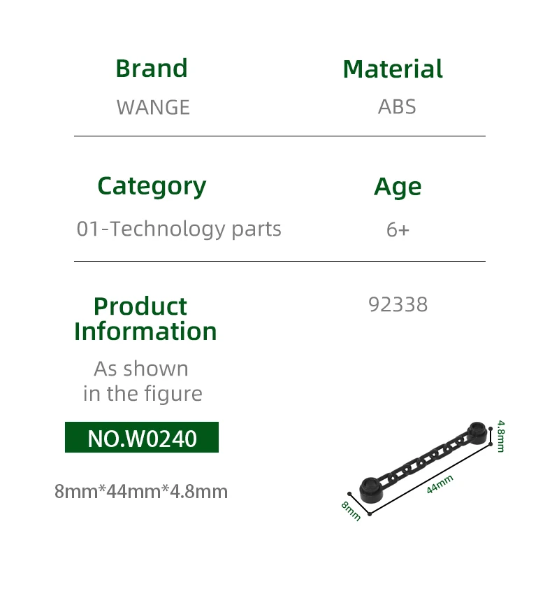 WANGE 300개/세트 92338 5단 짧은 체인 블록 Moc 컬러 액세서리 브릭과 호환 어린이 장난감 선물 상자