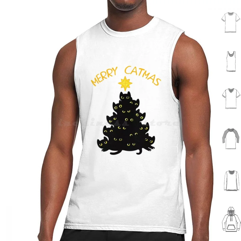 

Милая Рождественская майка с котенком, праздничные майки, жилет без рукавов, Рождественский смешной дизайн, милая Рождественская одежда