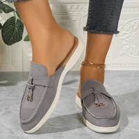 New Casual Flat Bottom Mules Lock Tassel Loafers Fashion Women Single Shoes Brand Metal Buckle Slipper Comfortable Slip on Shoes - Image 4