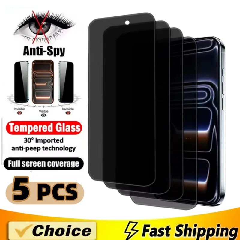 5Pcs Privacy Screen Protector for IPhone 15 16 14 13 12 11 17 Pro Max Mini Anti-spy Glass for IPhone17Air XR X XS 15 16 Plus SE