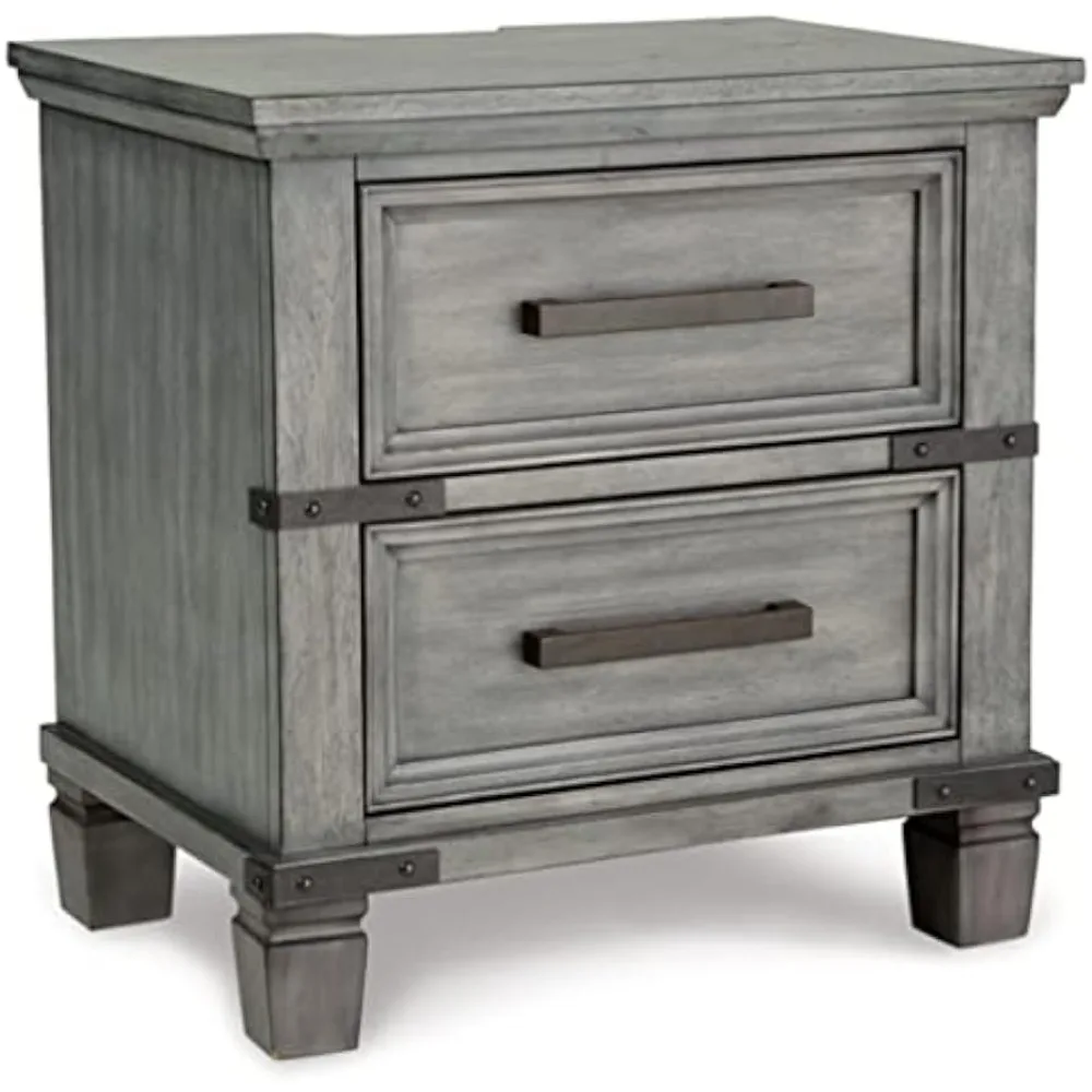 

Russelyn Rustic 2 Smooth-Gliding Drawers Night Stand with Outlets & USB Ports, Gray