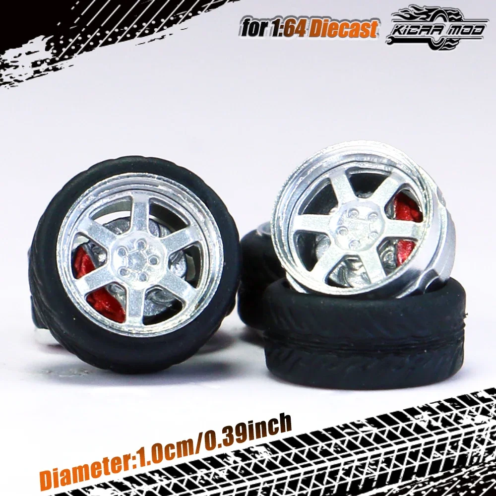 High-Quality 1/64 Scale Model Car Wheels with Rubber Tire and Metal Rims