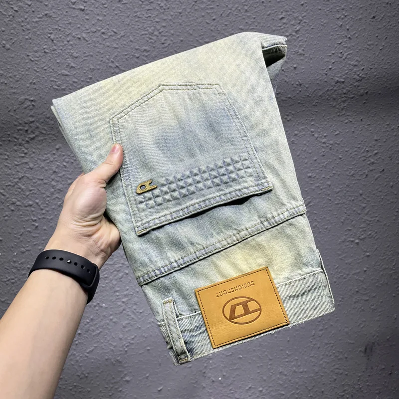2024Summer New Nostalgic Washed Denim Shorts Men's Retro Street Trend Casual Stretch Ripped Pirate Shorts
