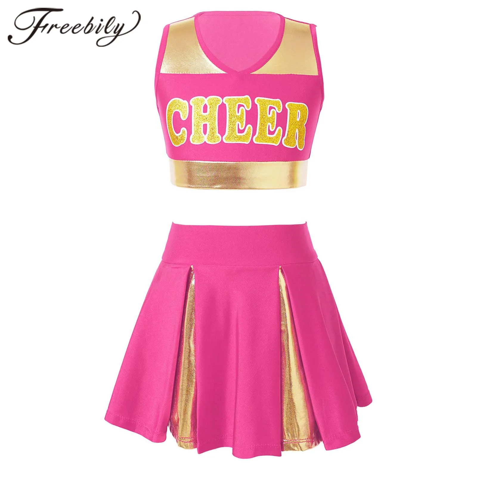 Kids Girls Cosplay Cheerleading Costume Cheerlead Uniforms CHEER Printed Clothes Set for Dancing Competition Children Dancewear