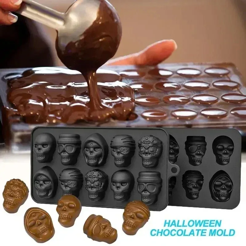 Silicone Skull Ice Cube Tray - 10-Grids Skull Ice Mold for Parties