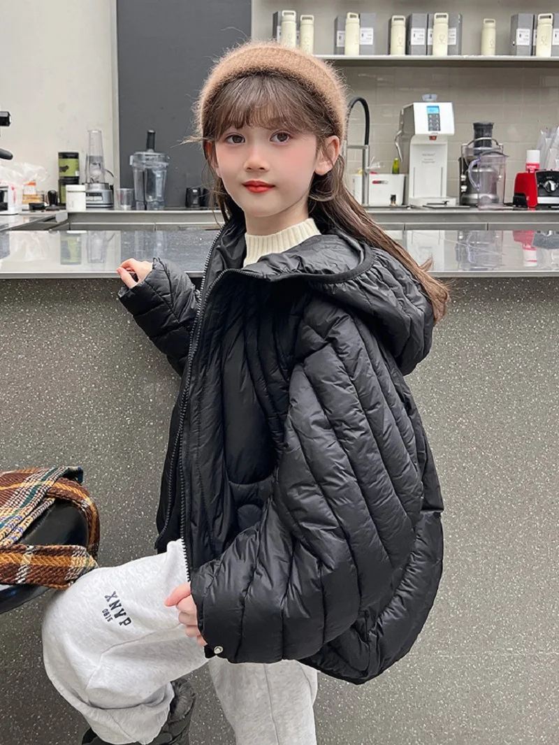 Winter Warm Girls Fashion Plain Cotton Lined Hooded Zip Puff Jackets School Kids Cropped Coats Child Outfits Windbreaker 5-14 Yr