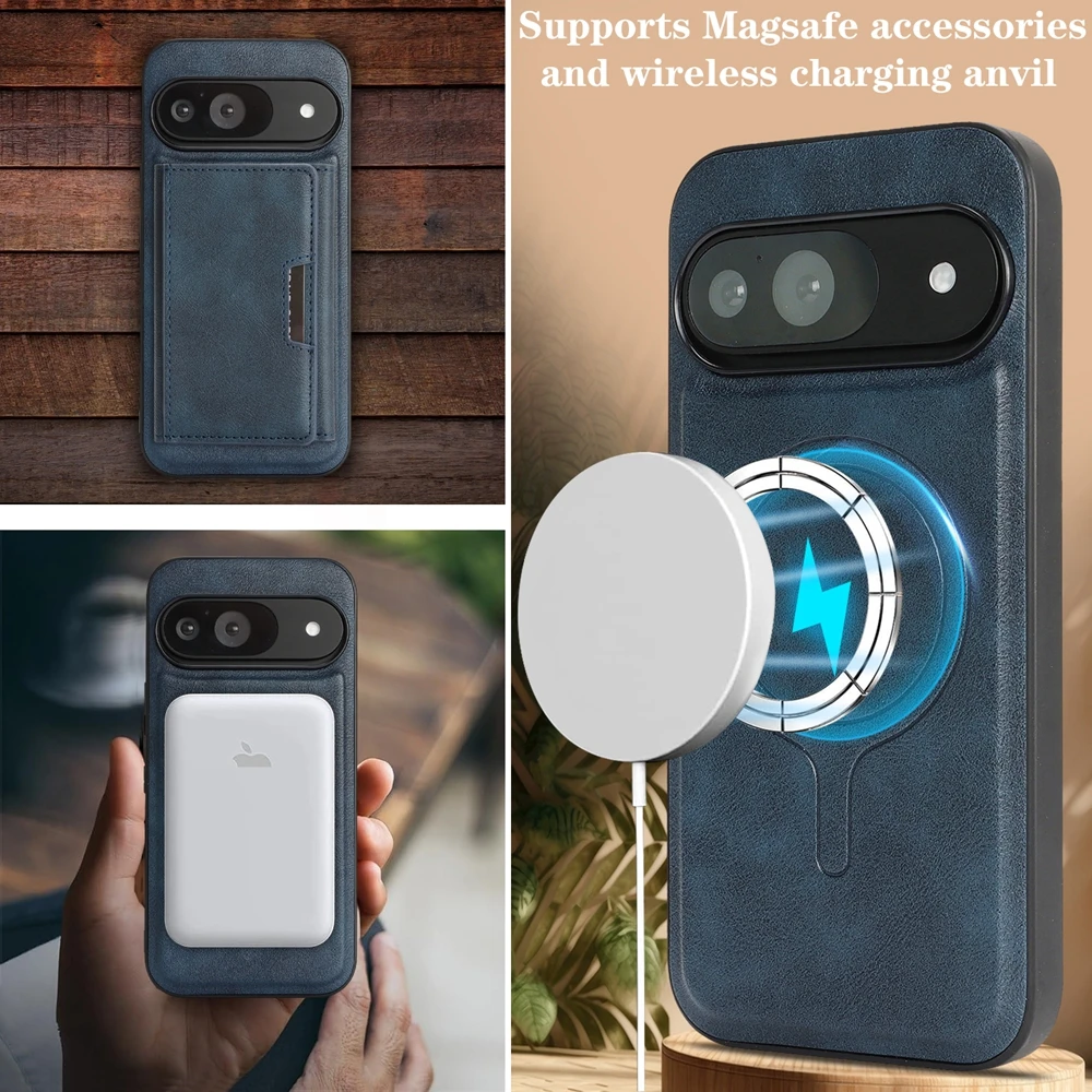 Magnetic Leather Wallet Case with Wireless Charging Compatibility