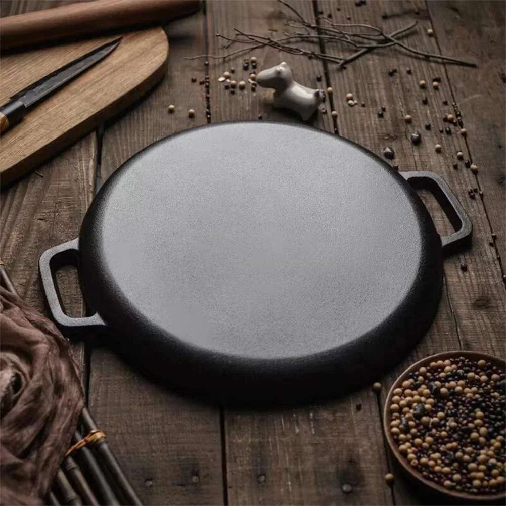 Camping Cookware Camping Cookware Set BBQ Grill Pan 30cm Cast Iron Skillet Pan Round Crepes Pizza Pan with Dual Handles Griddle For BBQ Camping Chicken Cooking Flat Pot Steak Pork