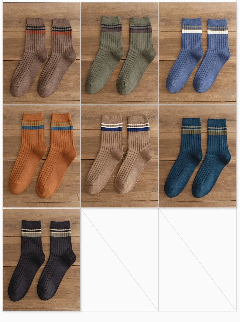 7 Paar gestreifte Herrensocken, modische Freizeitsocken, hochwertige Harajuku-Retro-Socken für Männer, große lange Socken – Detail 6