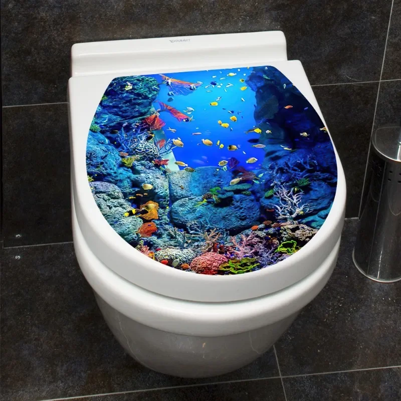 1pc Sea World Toilet Seat Sticker Self Adhesive Bathroom Decor Home Decor Sticker