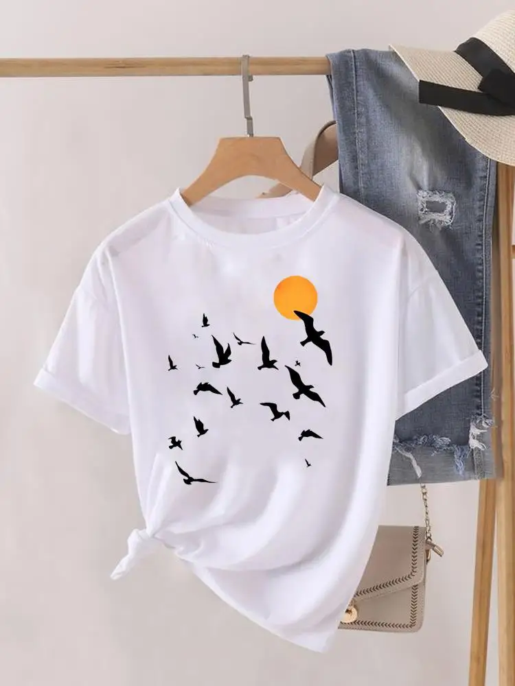 

Watercolor Lovely Style Trend Graphic T-shirt Women Top Fashion O-neck Clothing Print Clothes Short Sleeve Lady Female Shirt Tee